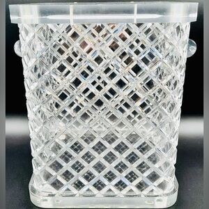 Vintage Lucite Acrylic Ice Bucket Diamond Quilt Pattern Hinged Lid Side Handles